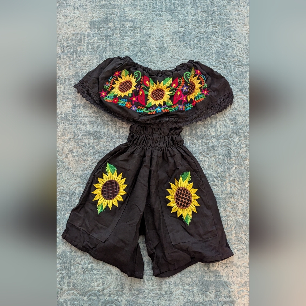 Mexican Romper Sunflower Embroidered Size S